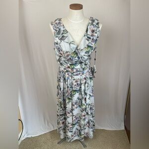 Adrianna Papell ruffled v neck floral sleeveless dress size 4 NWT